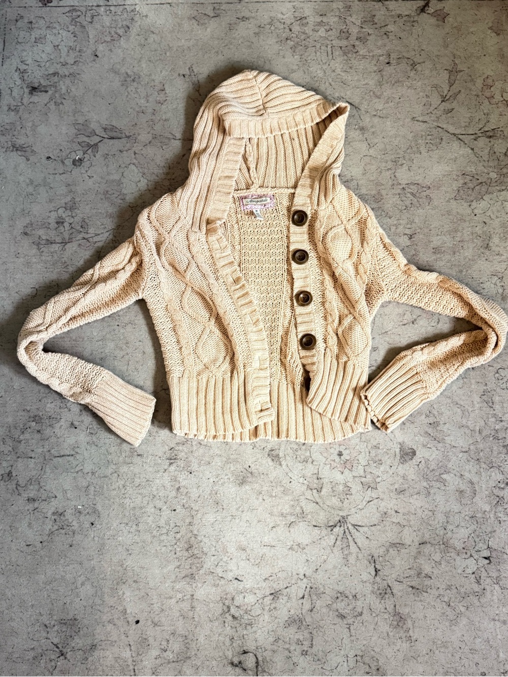 Aeropostle Cozy Cable-Knit Hooded Sweater Cardigan - Cream